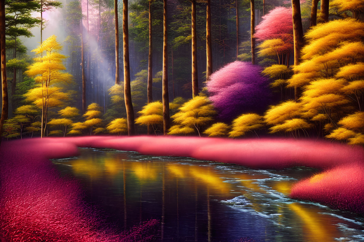 Colorful Autumn Forest Reflected in Tranquil River