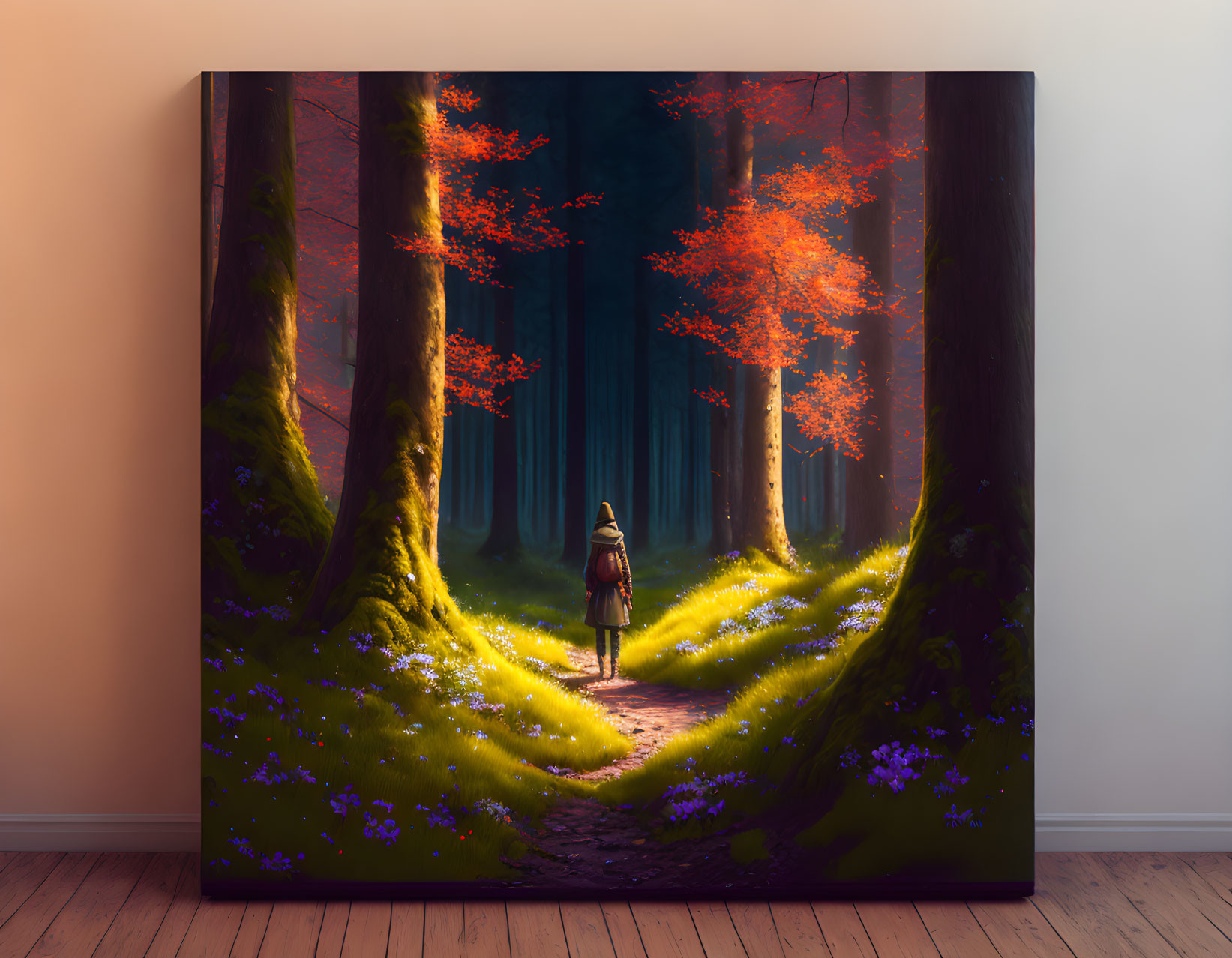 Canvas Print of Person Walking Through Enchanting Forest Path