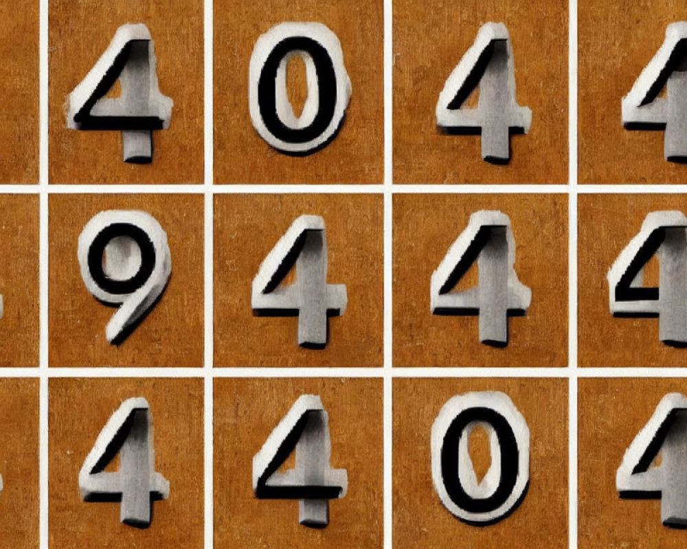 Grid of 12 Metallic Number Tiles on Textured Brown Background