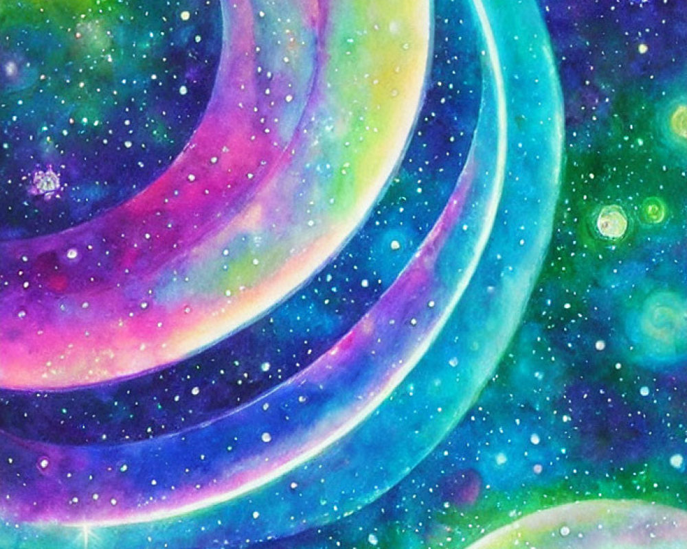 Colorful Cosmic Painting of Swirling Galaxies and Stars