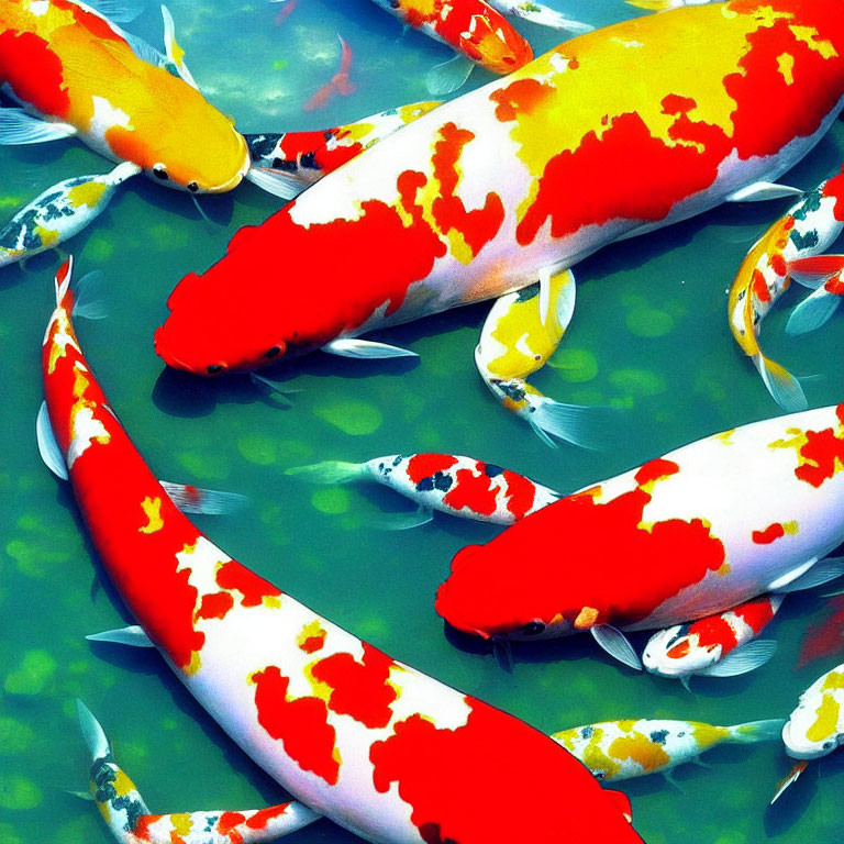 Colorful Koi Fish Swimming in Clear Blue Water