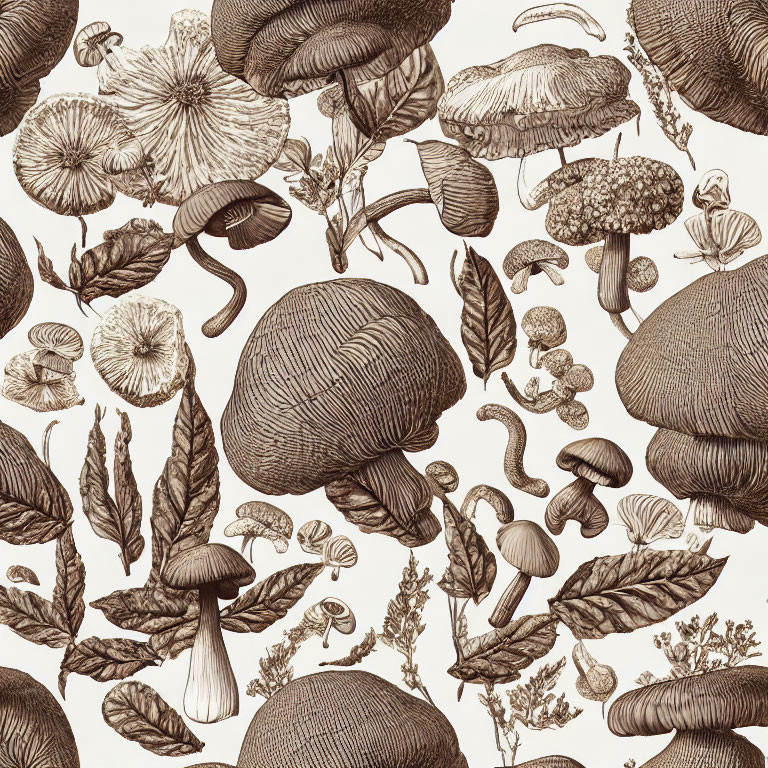 Detailed Vintage Mushroom and Plant Illustration