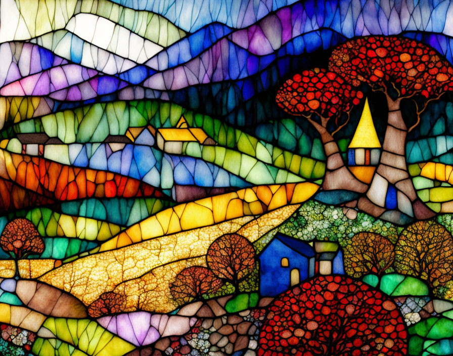 Stained Glass Autumn VerY GooD Best landscape