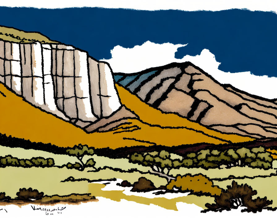 Desert landscape with cliffs under a blue sky