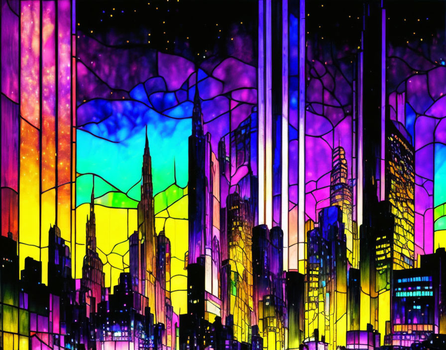 Stained Glass City Skyline VerY Good maybe Best