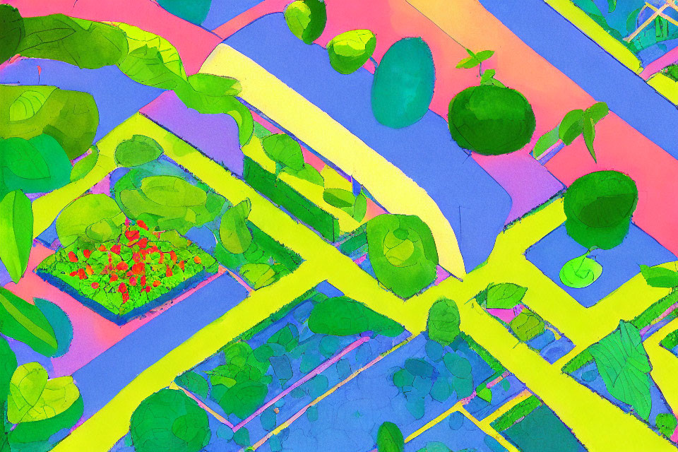 Vibrant Abstract Aerial Landscape with Colorful Greenery