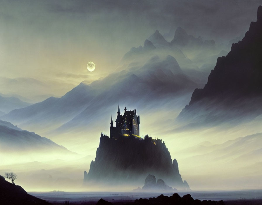 Gothic castle in moonlight landscape Very GooD