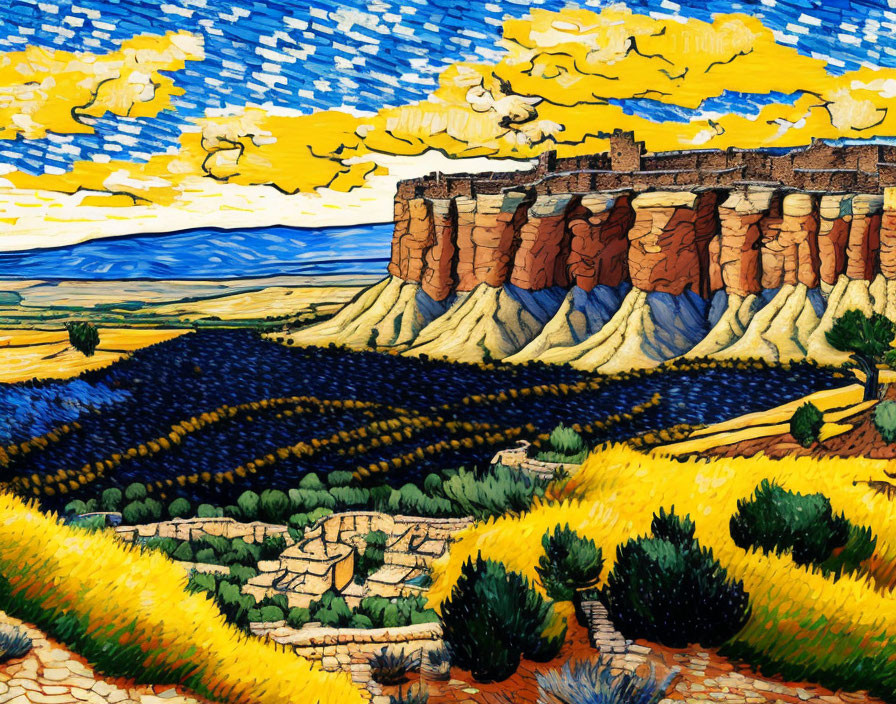 Mesa with Sandstone Cliffs in Van Gogh Style