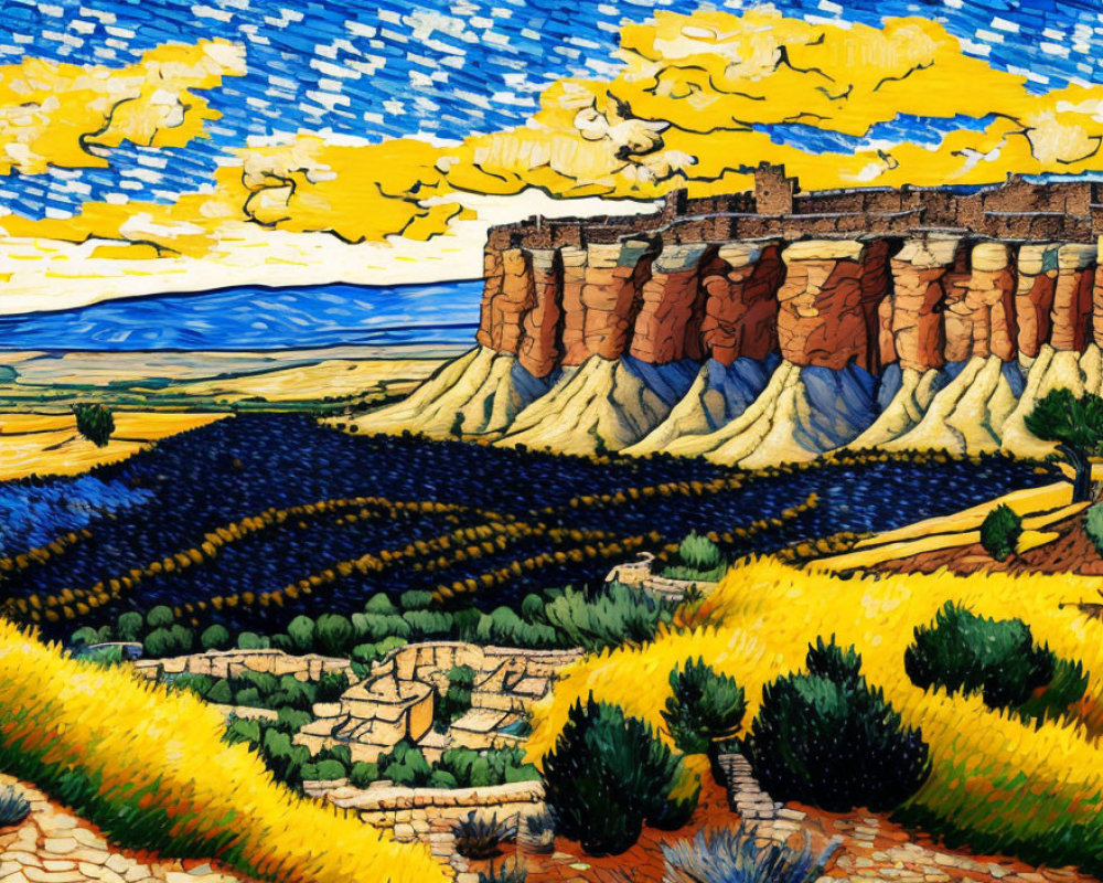 Mesa with Sandstone Cliffs in Van Gogh Style