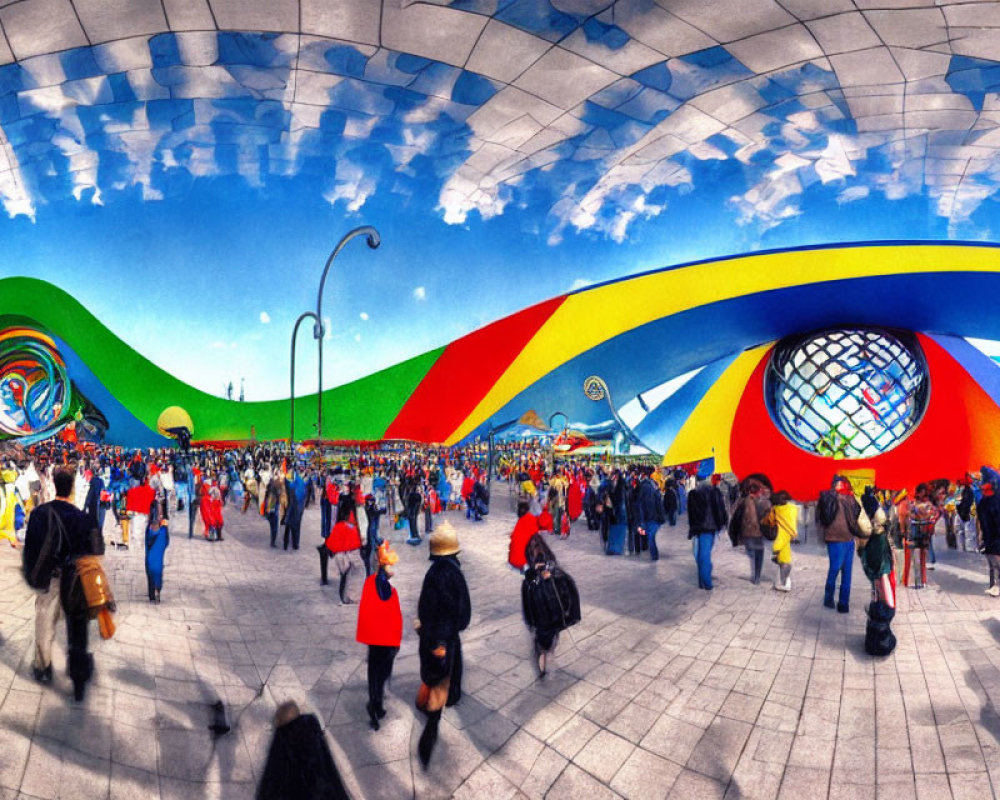Colorful Abstract Architectural Structure in Vibrant Public Space