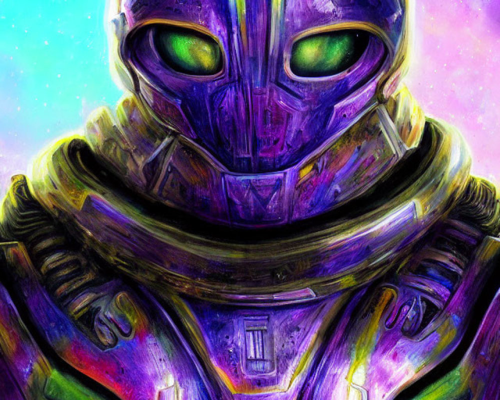 Colorful Alien Artwork in Futuristic Suit with Luminescent Eyes