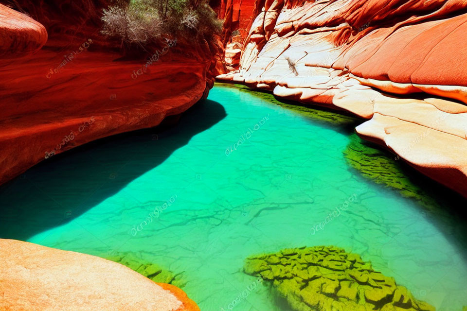 Turquoise River in Red Sandstone Canyon with Rock Formations