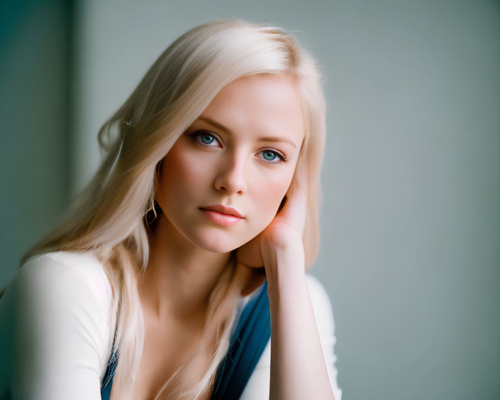 Portrait of Woman with Long Blonde Hair and Thoughtful Expression