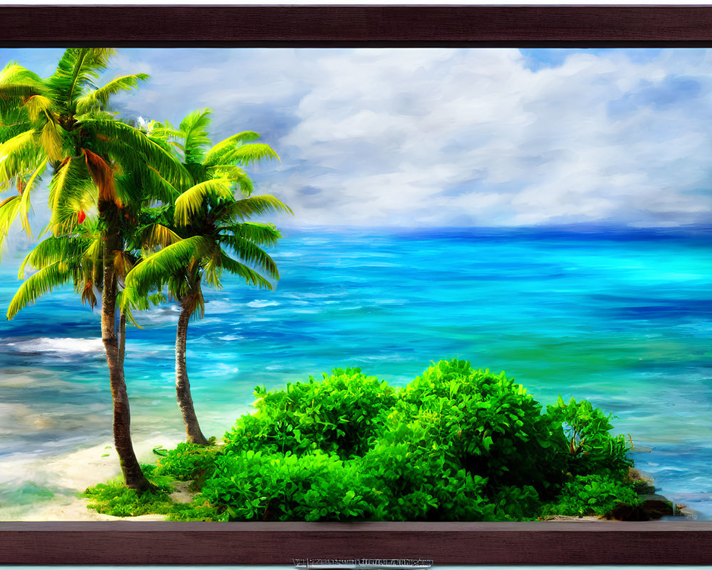 Tropical beach digital painting with palm trees and ocean