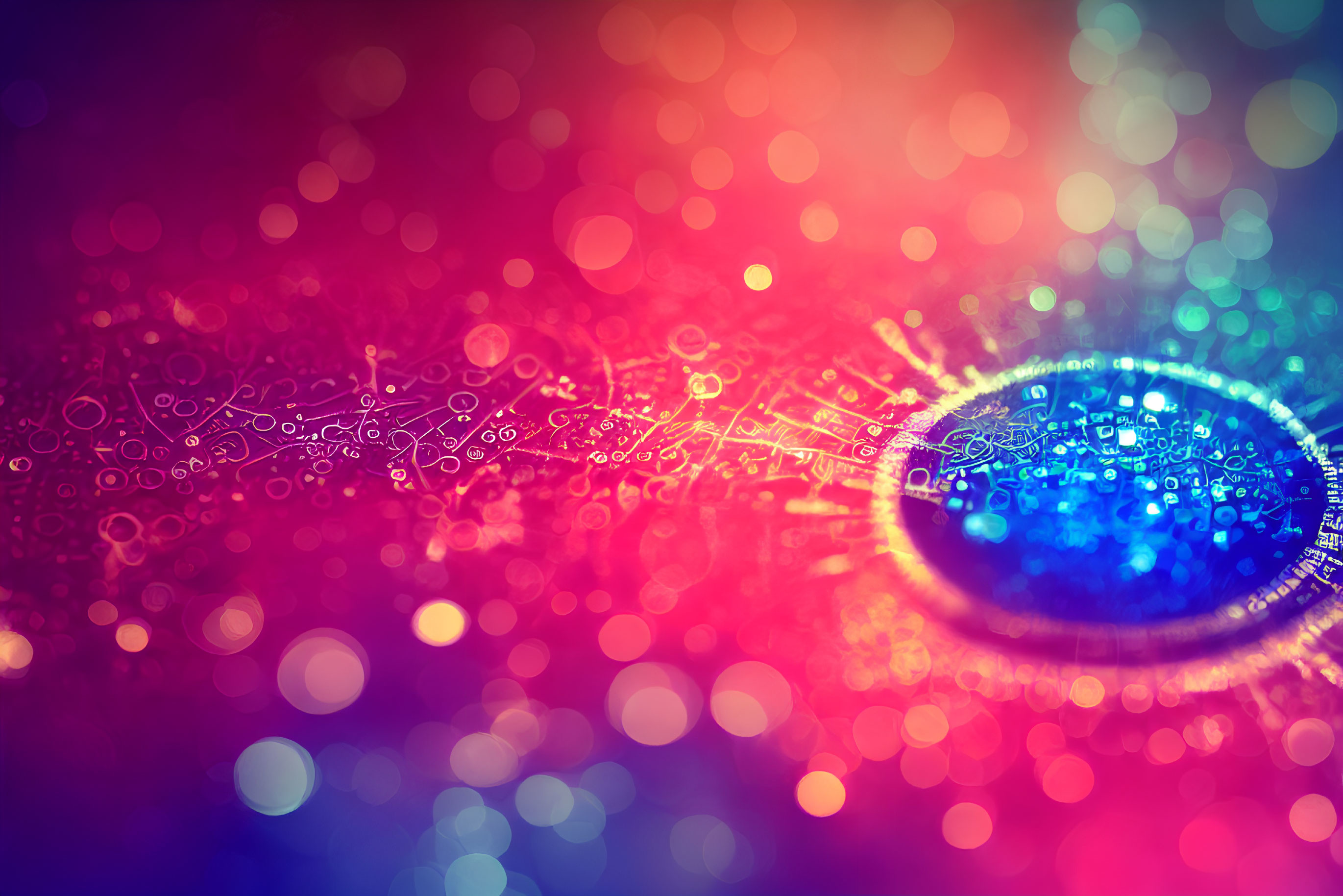 Abstract Blue and Red Gradient Image with Glowing Circular Pattern and Bokeh Lights