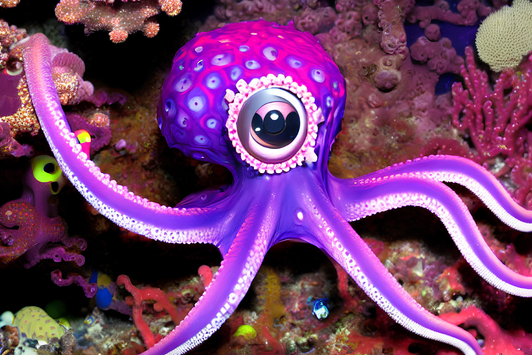 Colorful Cartoon Octopus Among Coral Reefs