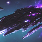 Detailed Spaceship with Glowing Purple and Blue Accents in Space