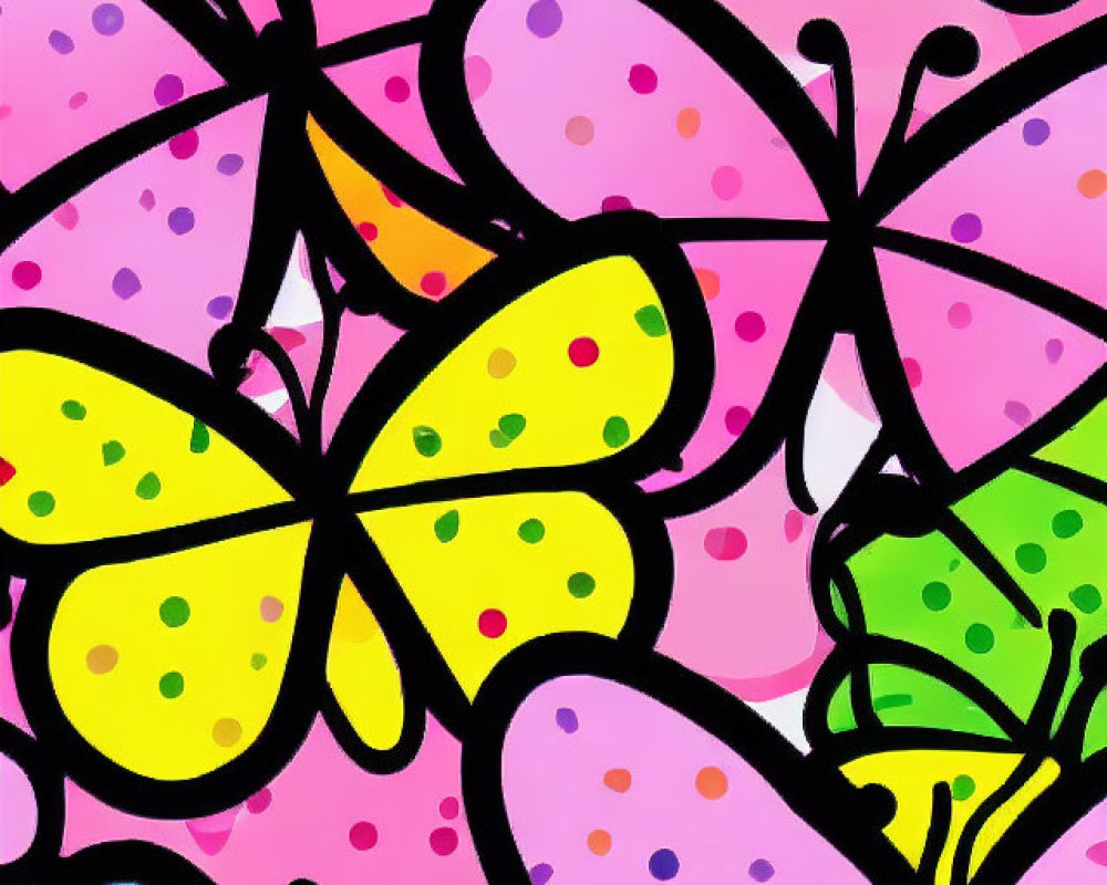 Vibrant Cartoon Butterflies on Dotted Background