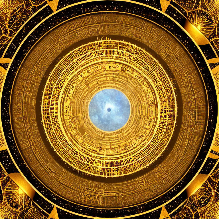 Golden Mandala Pattern with Ethereal Blue Nebula in Starry Space