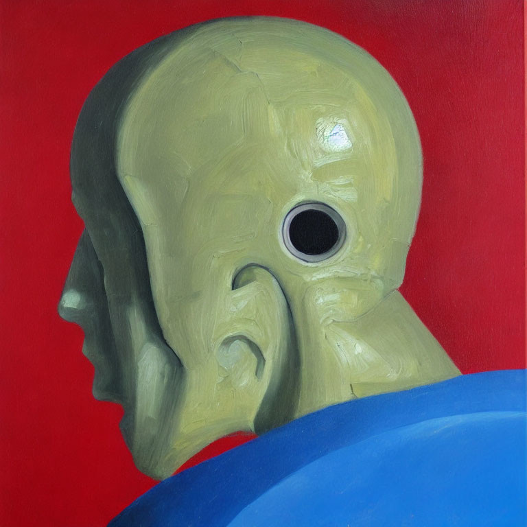 “Head with gears inside” in style of oil on canvas