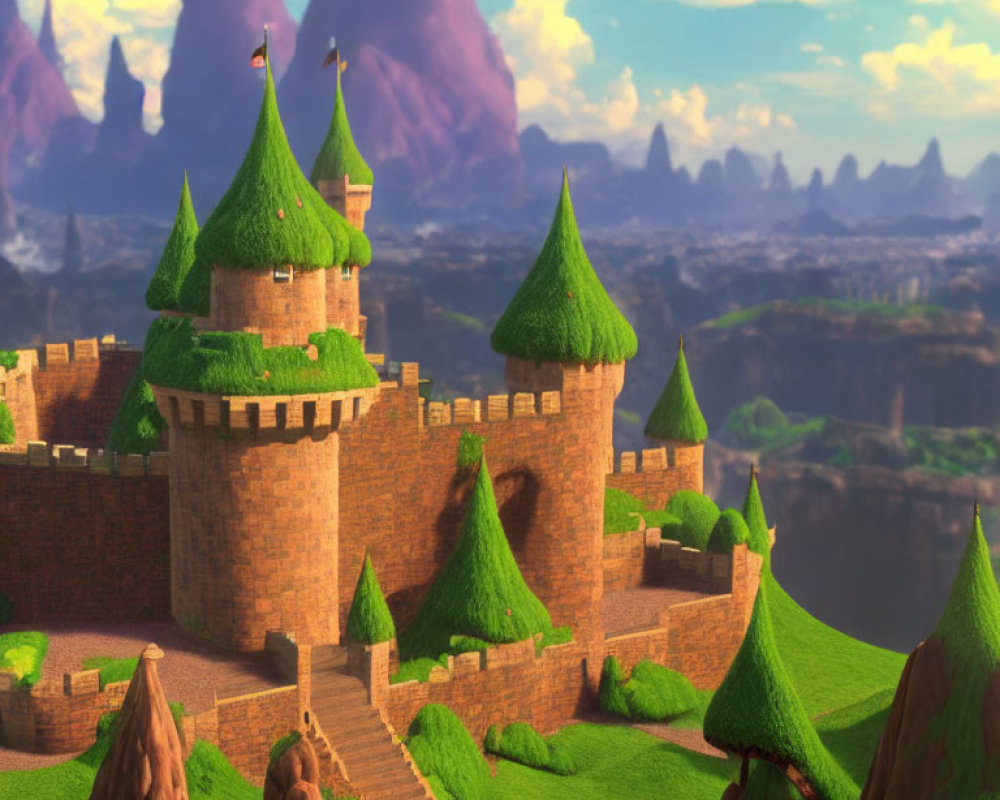 Lush Green Turrets on Fairytale Castle Landscape
