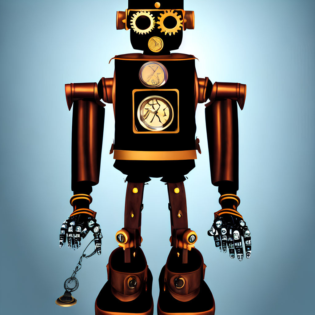 Vintage robot illustration with brass and copper colors and clock gears