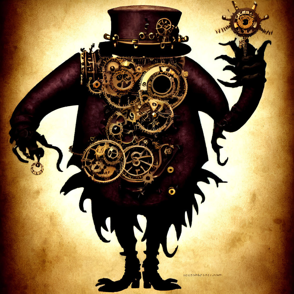 Steampunk Style Character with Clockwork Torso and Tentacle Appendages