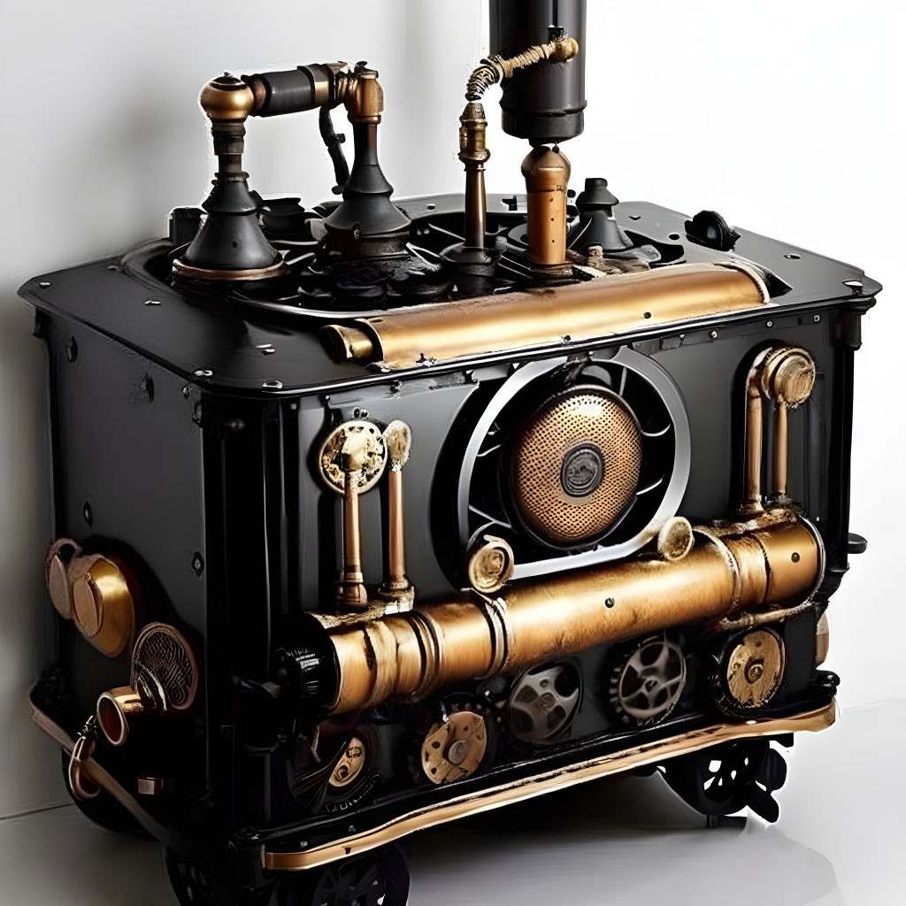 Vintage-style Speaker Resembling Steam Engine