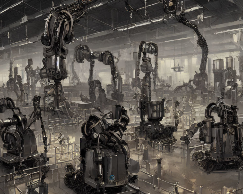 Industrial Factory with Robotic Arms and Machinery
