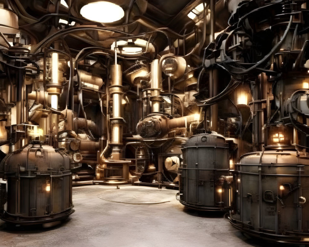 Steampunk-inspired Interior with Bronze Pipes and Spherical Chambers
