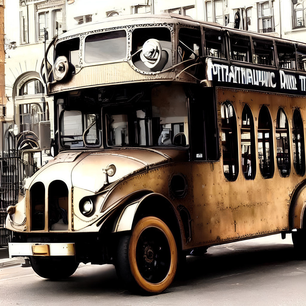 Classic Vintage Style Bus with Rounded Front End and Two-Tiered Structure