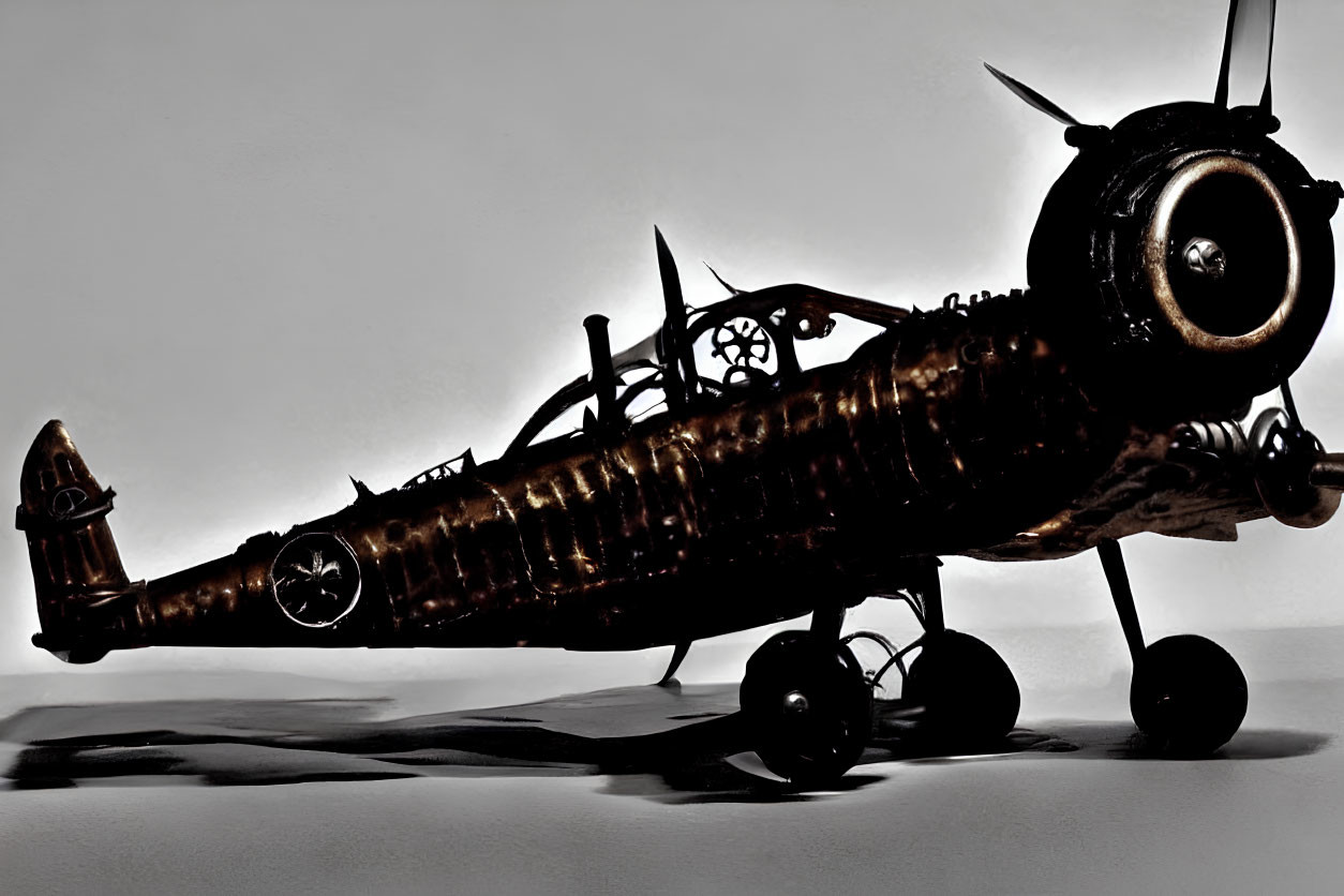 Vintage Model Airplane Silhouette on Light Background