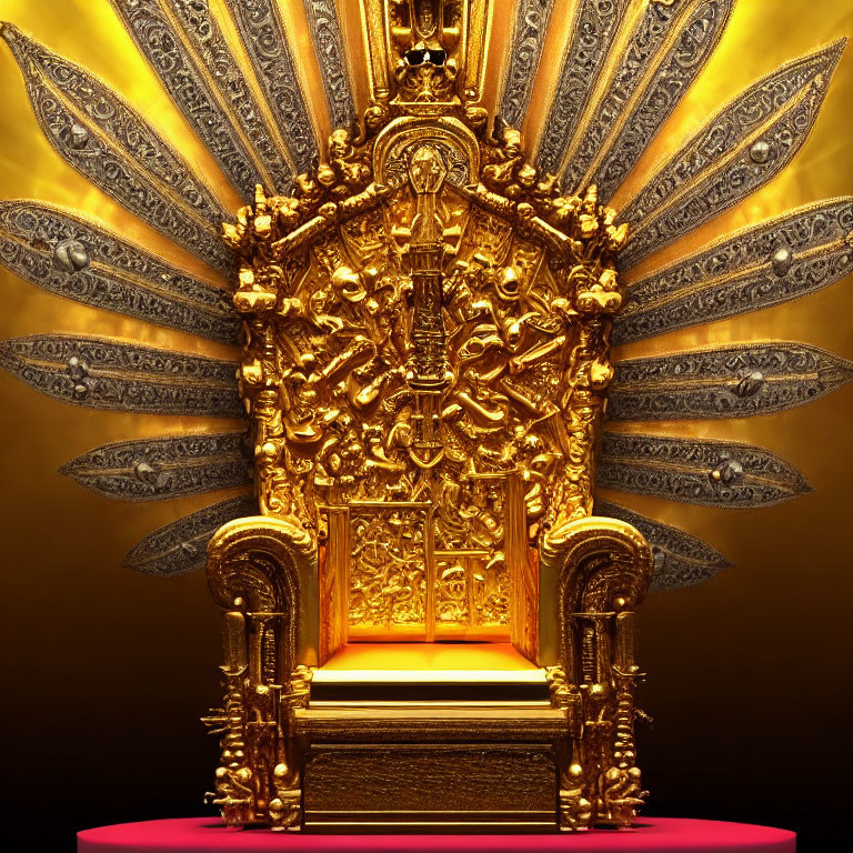 Elaborate Golden Throne with High Backrest on Yellow-lit Background