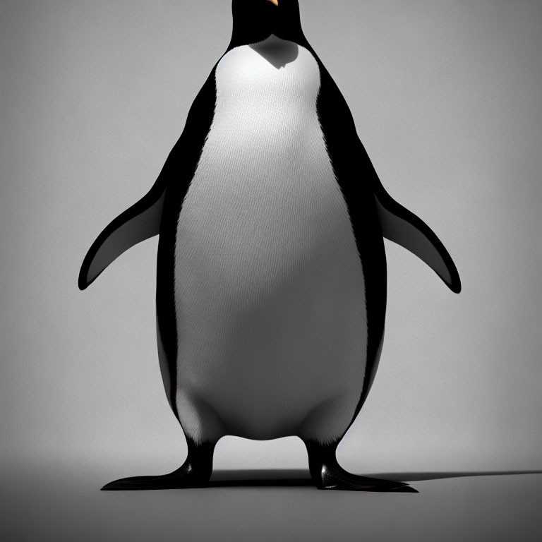 Penguin with White Belly Standing on Grey Background