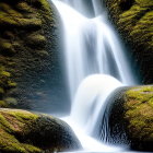 Tranquil Long Exposure Waterfall Over Mossy Rocks