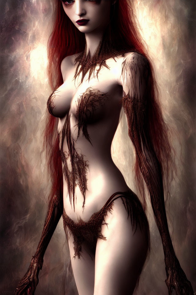 Fantasy digital artwork of red-haired female with pale skin