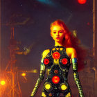 Intricate Female Humanoid Robot with Cosmic Backdrop