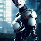 Futuristic Female Robot with Glossy Black Exoskeleton and Cybernetic Details