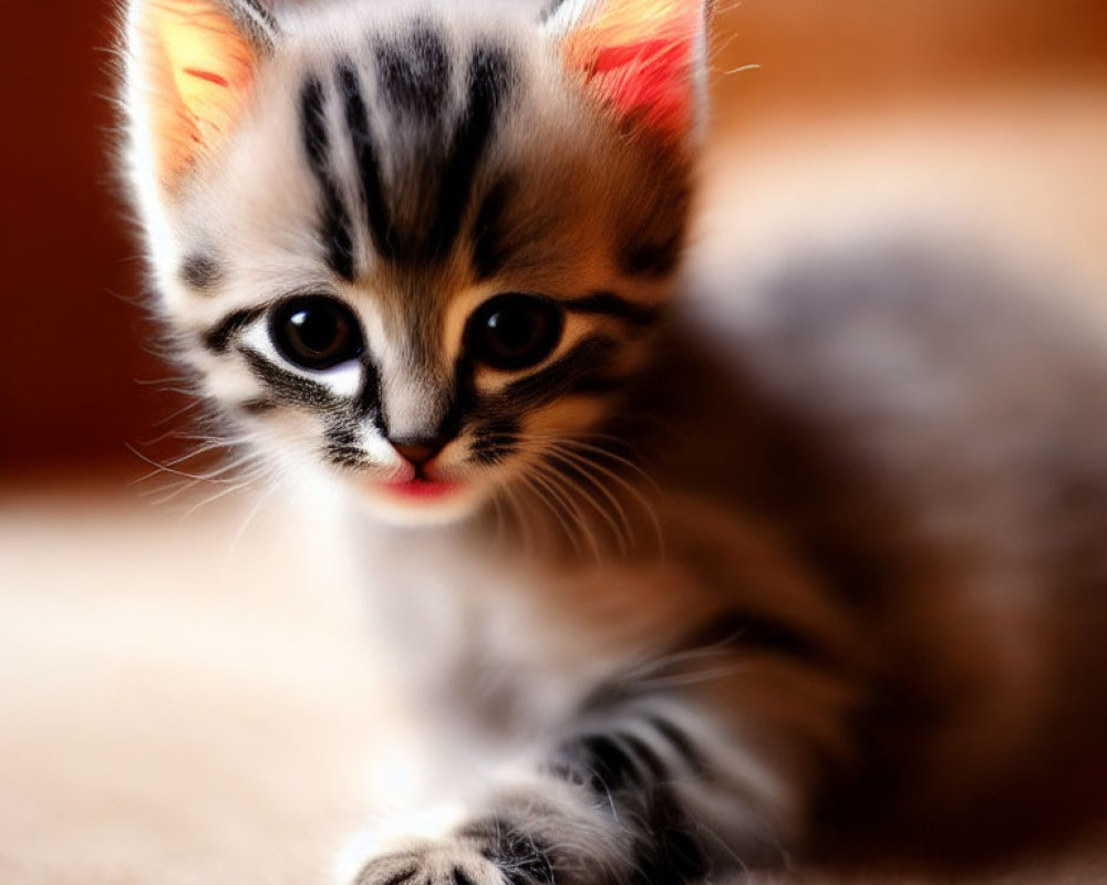 Adorable Tabby Kitten with Big Eyes and Pointy Ears