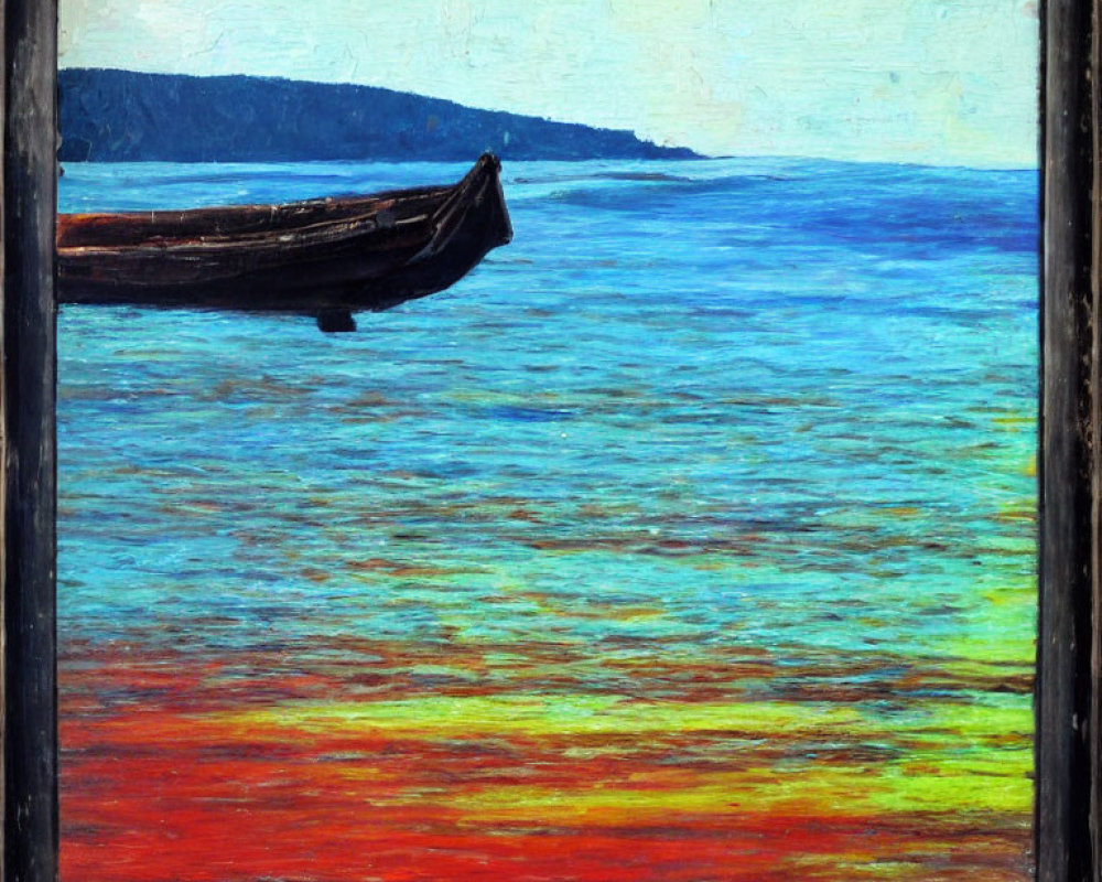 Colorful Painting of Solitary Boat on Rippled Sea