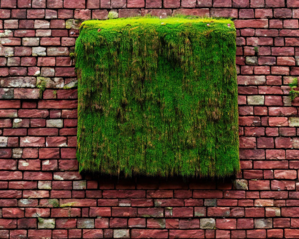 Moss-covered stone contrasts with red brick wall