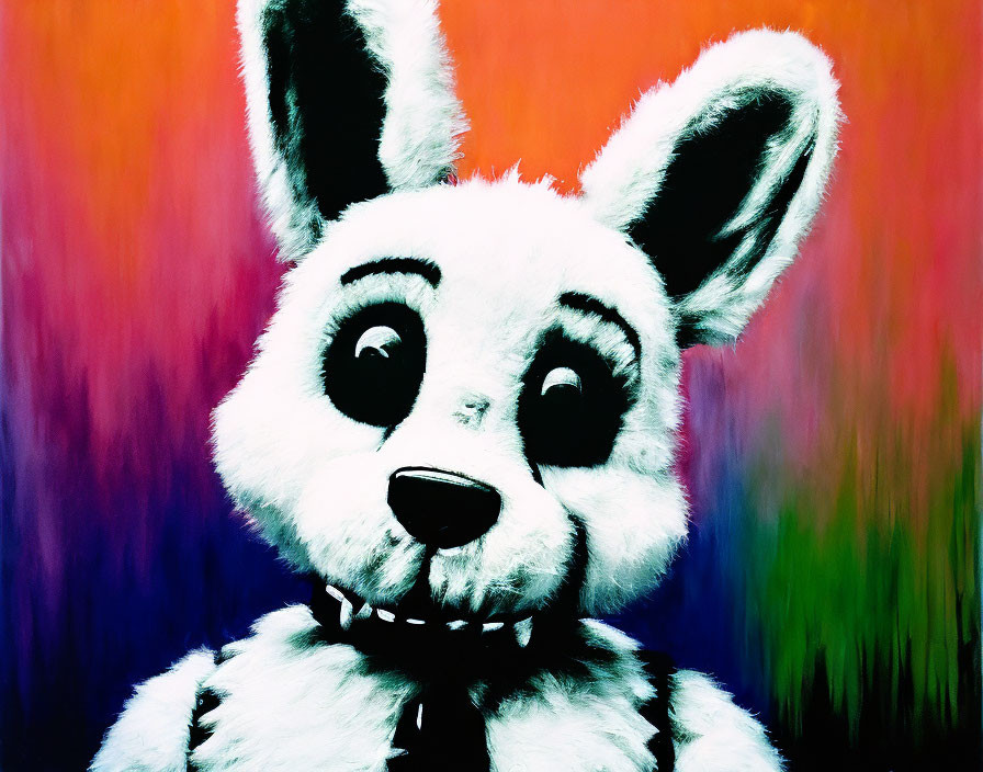 Vibrant anthropomorphic rabbit painting on colorful gradient background