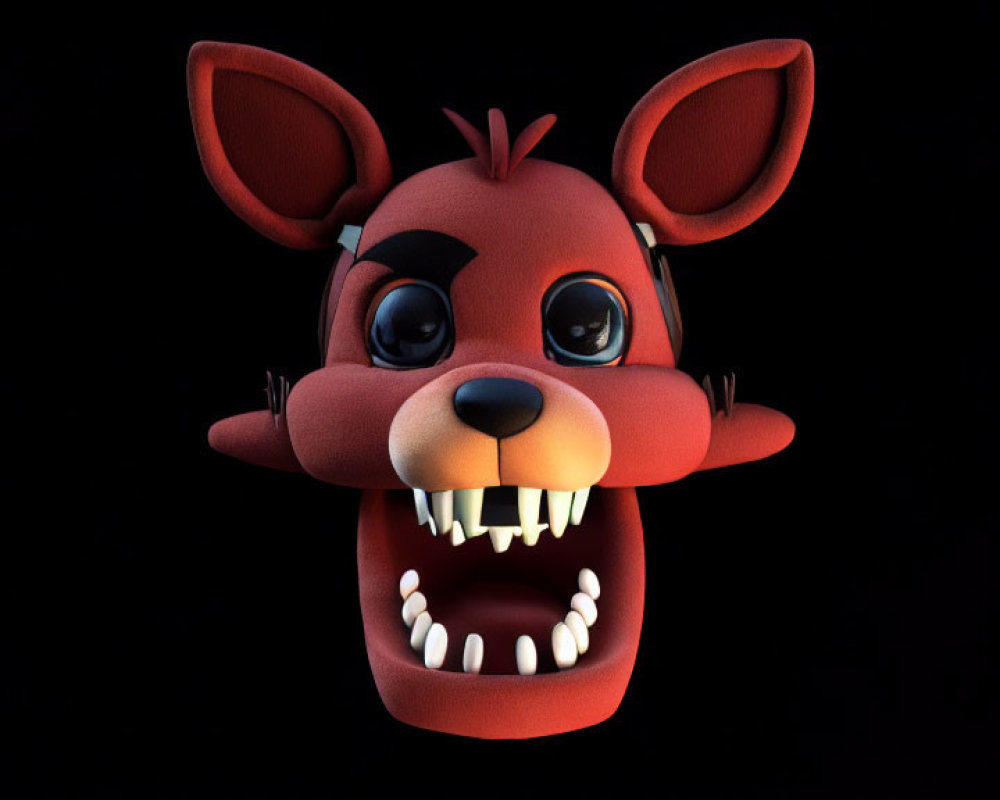Cartoon-style Red Fox Head with Large Ears and Sharp Teeth