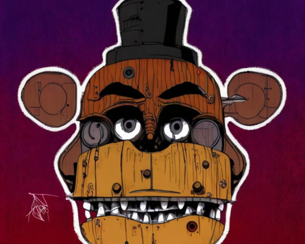 Mechanical cartoon character with orange face and top hat