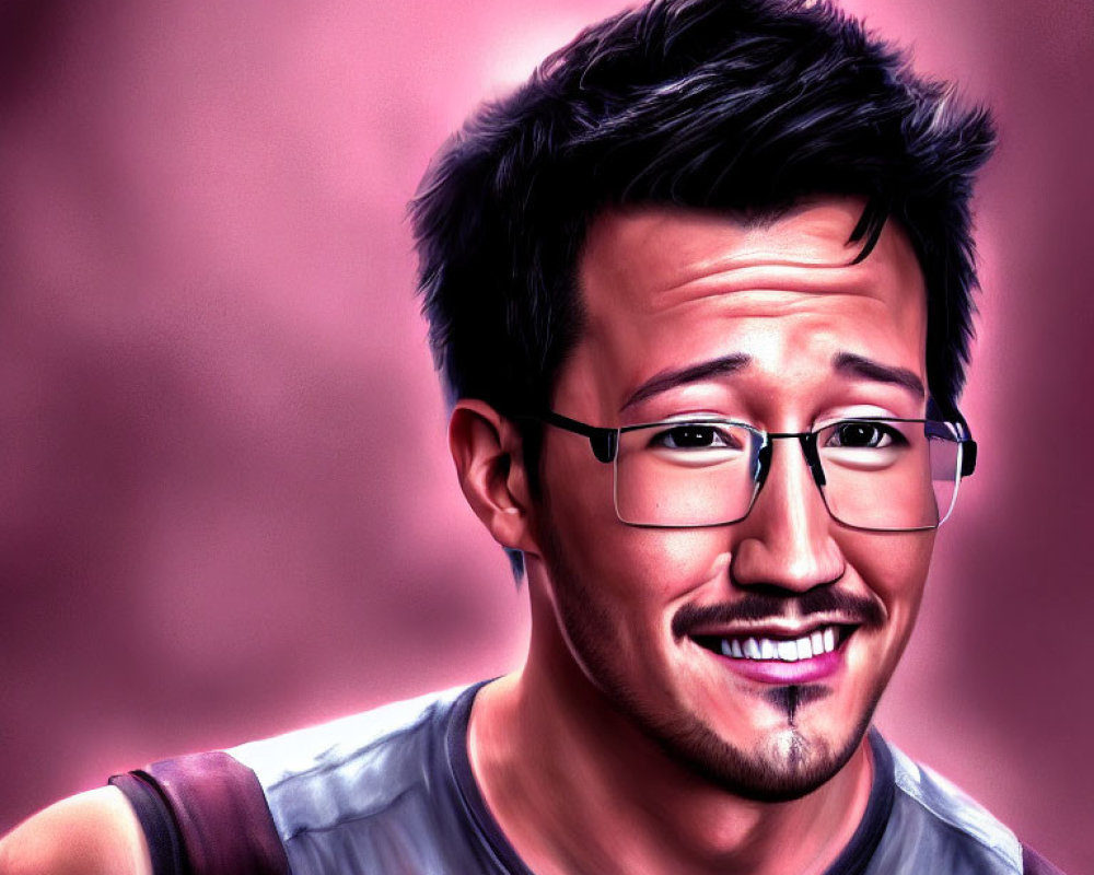 Smiling man with glasses and stubble in digital artwork