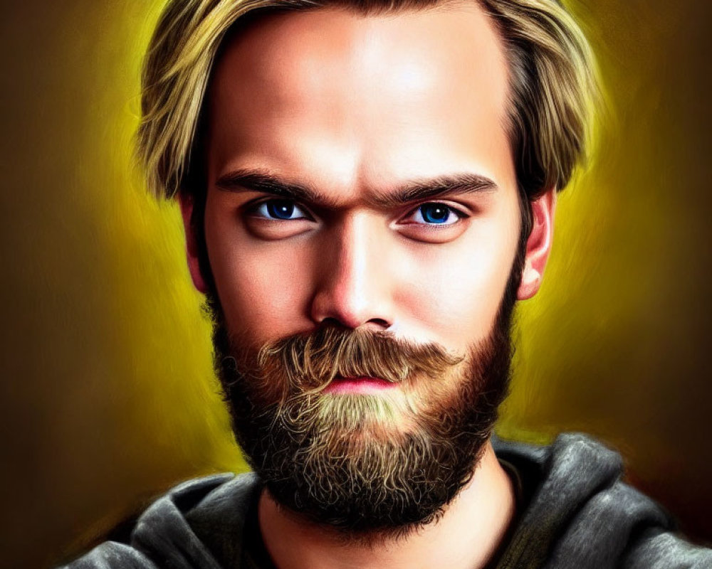 Stylized portrait of a man with beard and blue eyes