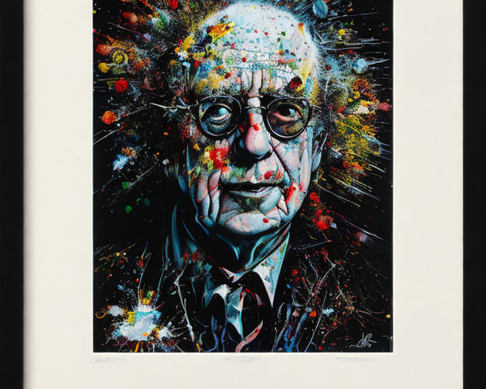 Colorful Abstract Portrait with Figure and Glasses on Dark Background