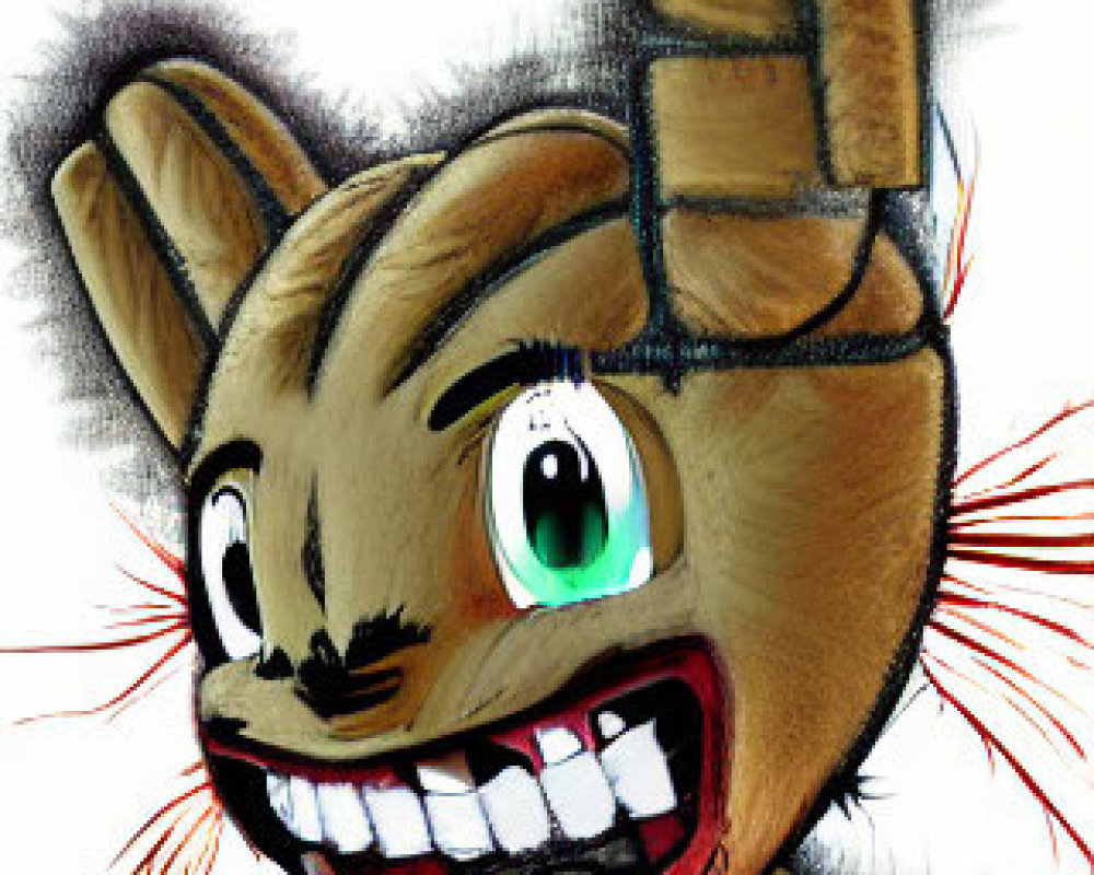 Creepy anthropomorphic rabbit illustration with toothy grin