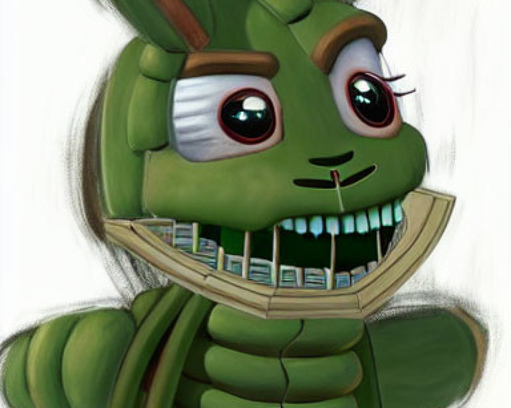 Cartoon Bunny Illustration: Green Fur, Large Eyes, Zipper Mouth