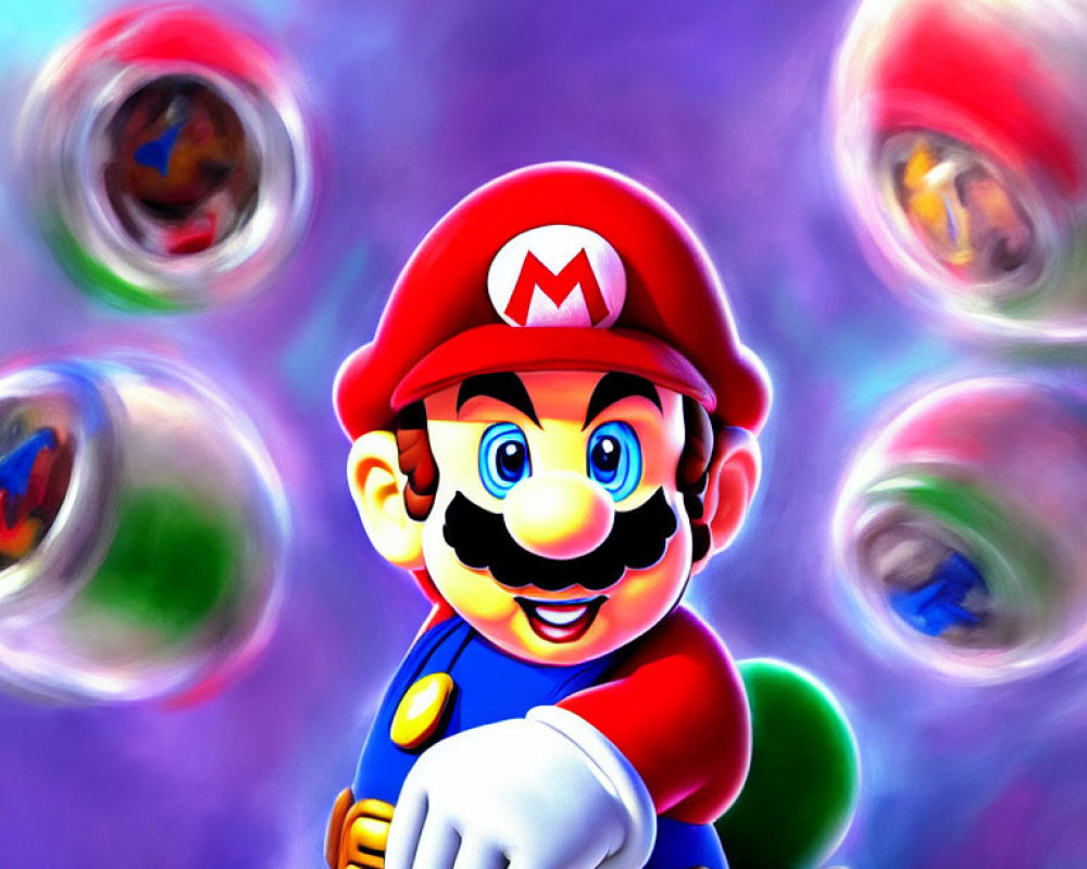 Colorful Mario illustration with orbs - Nintendo character art